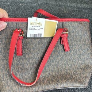 Michael Kors Red and Brown Signature Tote